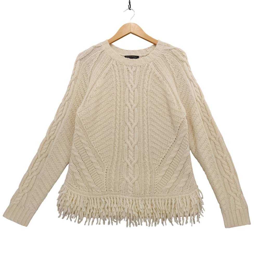 Banana Republic Chunky Cable Knit Fringe Sweater Merino Wool Alpaca Italian L‎